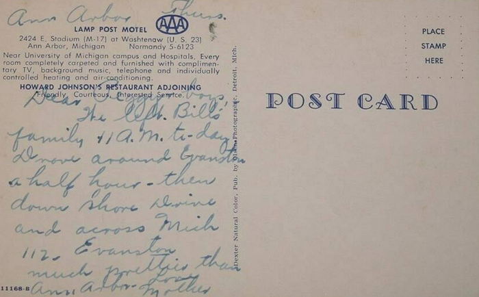 Lamp Post Motel (University Inn) - Old Postcard And Promos (newer photo)